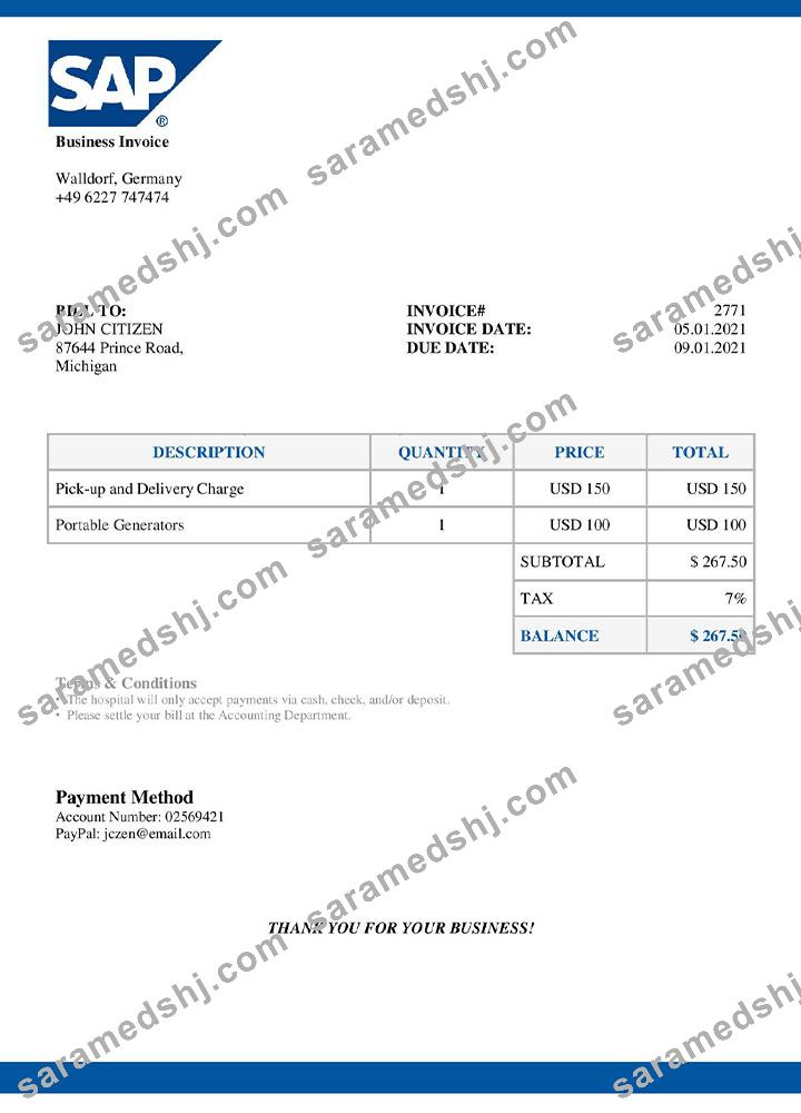 USA SAP invoice